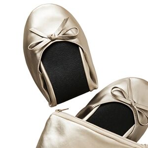 Cinderollies Flats That Fit In Your Purse Elegant Gold Ballet Flats Sz M (7/8)